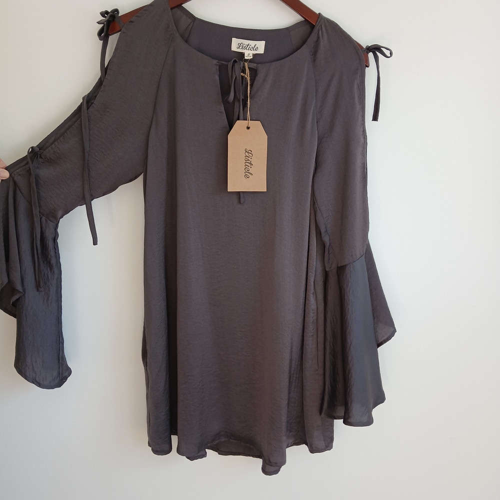 Listicle- Charcoal- Women's Slit-Tie Dress- Size Small- NWT - Picture 9 of 9